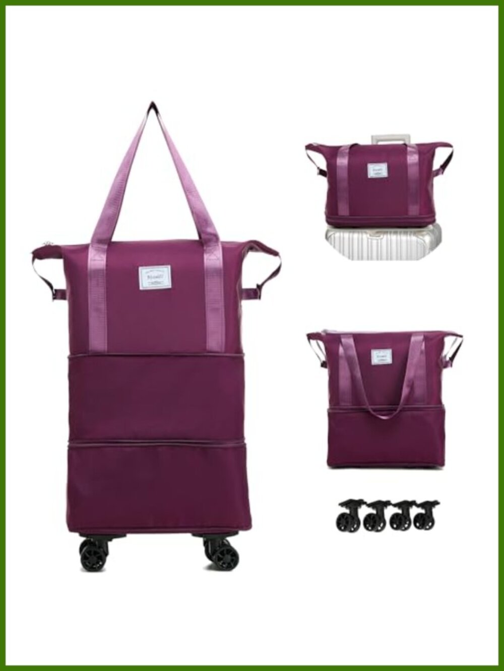 Foldable Rolling Duffel Bag Expandable Nylon Detachable Wheels Carry-On Travel